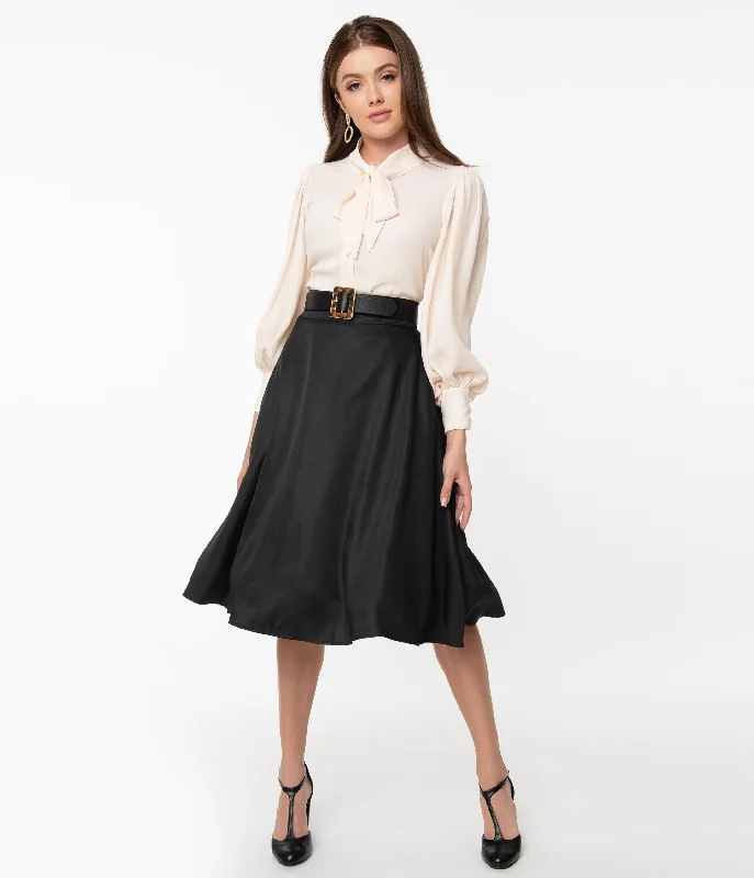 Trendy Fashion Sale Unique Vintage Retro Style Black High Waist Vivien Swing Skirt