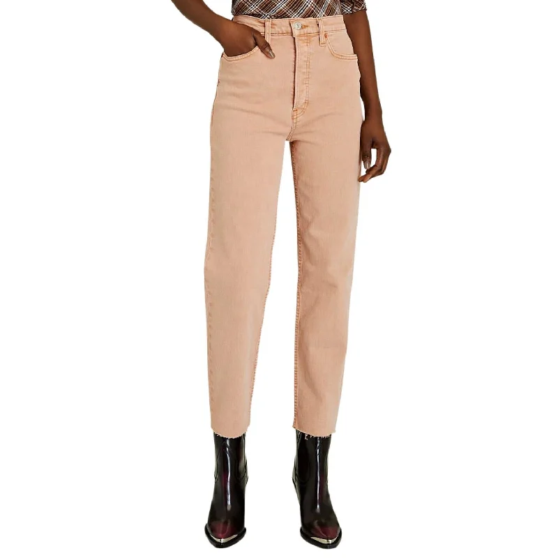 Athleisure Wear Special Offer 70's Ultra High Rise Stove Pipe Straight Jean In Washed Khaki