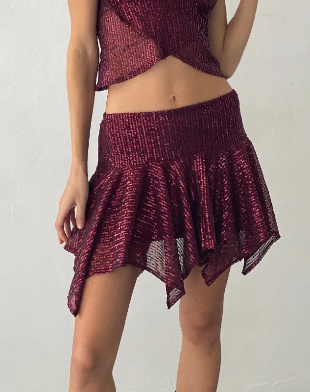 Limited Time Helga Waterfall Mini Skirt in Sequin Burgundy