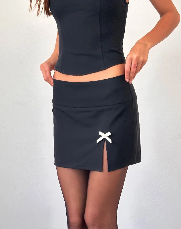 Must Haves Yanti Mini Skirt in Black with Ivory Bows