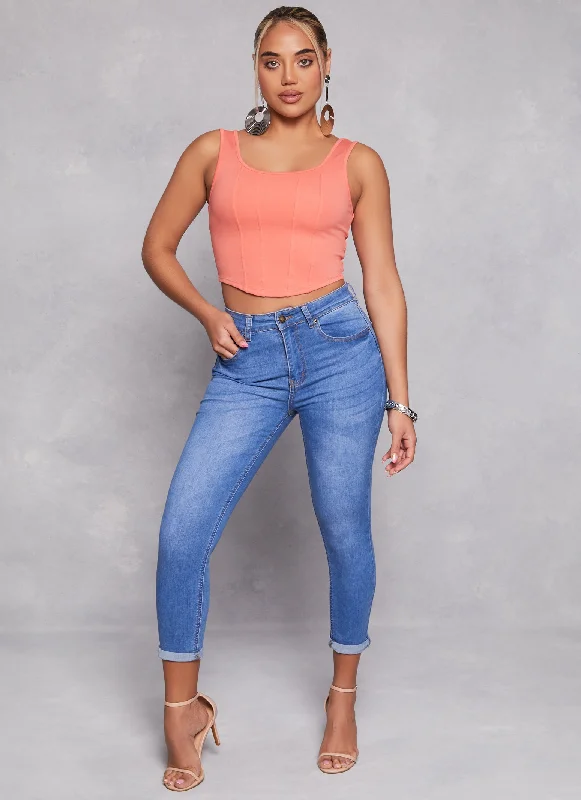 Everyday Glamour WAX High Waist Rolled Cuff Denim Jeans
