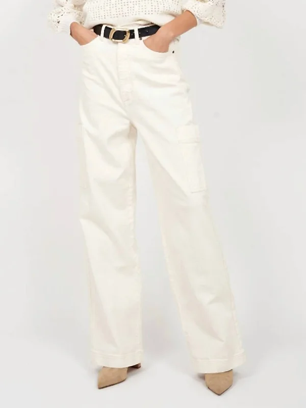 Stylish Basics Ophilia Wide Cargo Jean In Pearled Ivory Tan