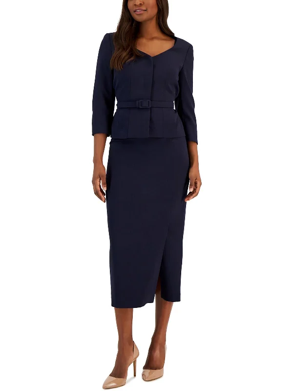 Premium Fashion Womens 2PC Midi Four-Button Suit