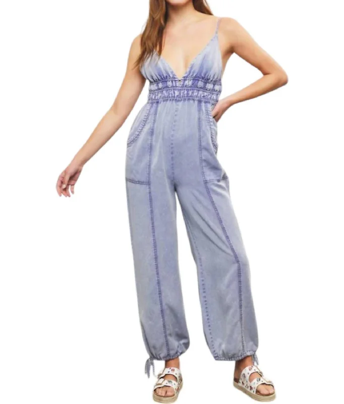 Fashion Forward Style Woven Jumpsuit In Slate Grey