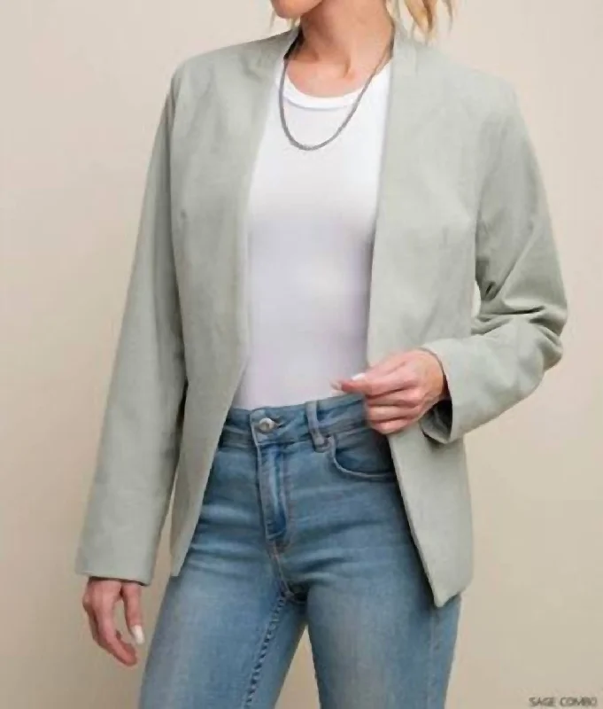 Final Clearance Victoria Open Front Tuxedo Blazer In Sage