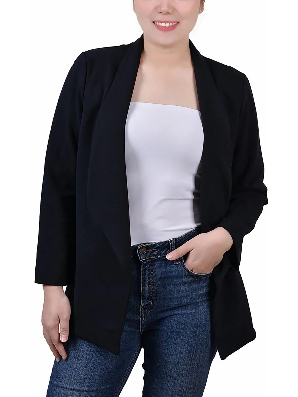 Early Access To Art Deco Styles Sale Petites Womens Ponte Solid Open-Front Blazer