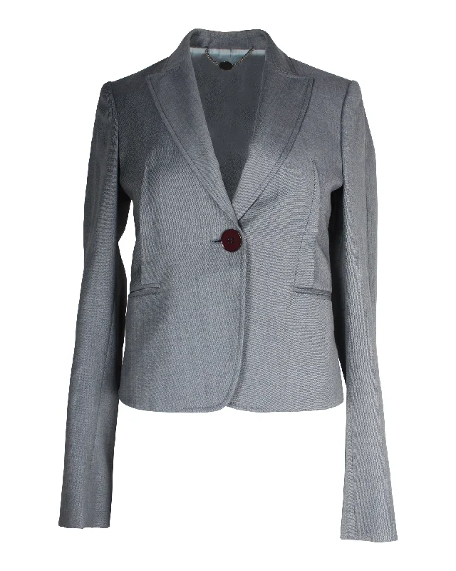 Fashion Forward Stella McCartney Single-Breasted Blazer in Blue Grey Wool