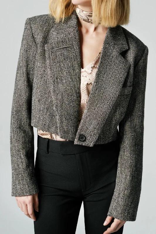 Quick Grab Deals Cut Off Blazer In Brown Tweed