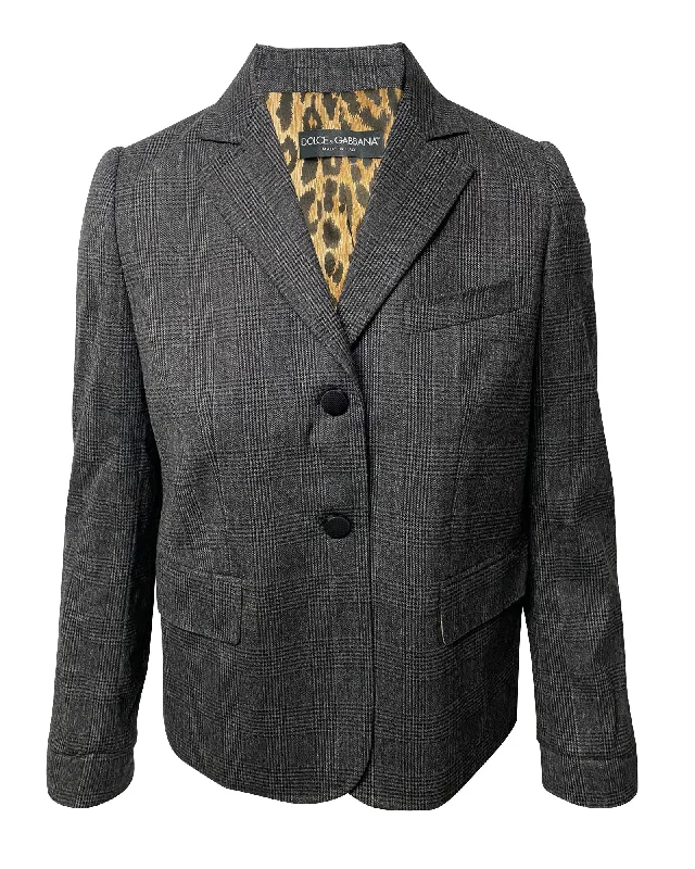 Stylish Statements Dolce & Gabbana Single Breasted Leopard Print Lining Blazer In Grey Wool