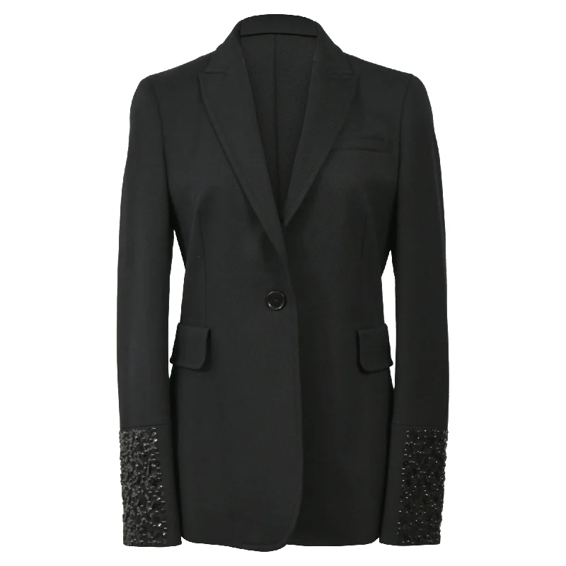 Summer Splash Sale Akris Punto Single-Breasted Beaded Cuff Blazer in Black Wool