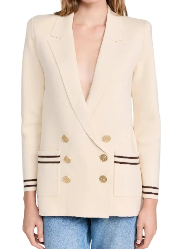 Flash Sale, Don't Miss Eileen Boyfriend Knit Blazer In Porcelain With Brown/gold Stripe