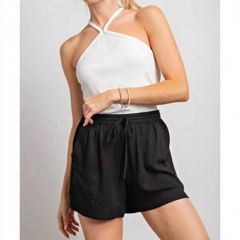 Timeless Elegance Redefined Women's Textured Drawstring Swing Short In Black