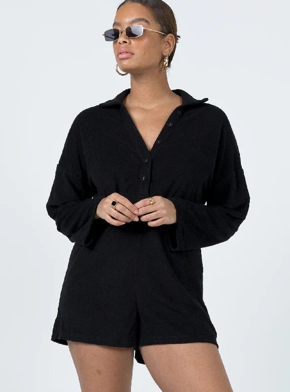 Clearance Event Kegan Long Sleeve Terry Romper Black