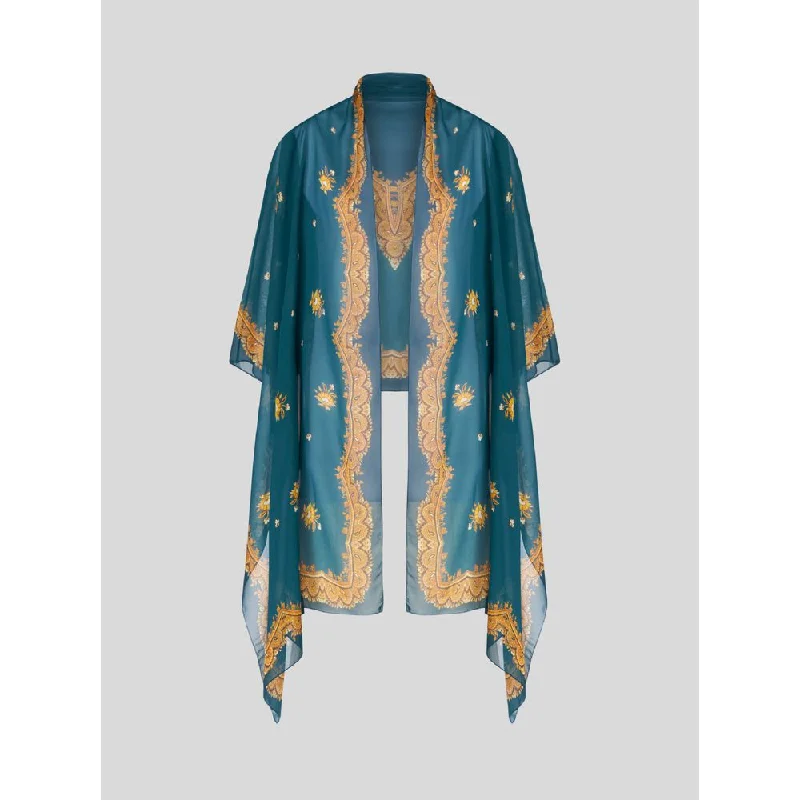 Fashion Sale GEORGETTE SHRUG SHAWL WITH LEAFY PAISLEY PATTERN