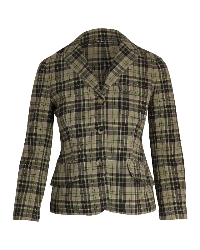 Budget-Friendly Fashion Theory Plaid Print Blazer in Multicolor Cotton