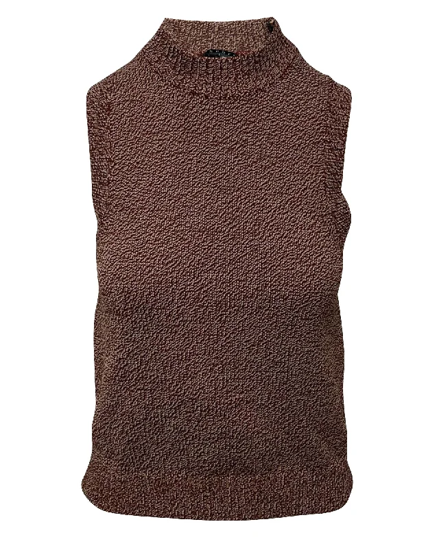Gorgeous Glamour Collection Theory Sleeveless Knitter Sweater in Brown Nylon