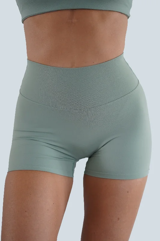 Trendy New Clothes SLEEK SCRUNCH SHORTS - KHAKI GREEN