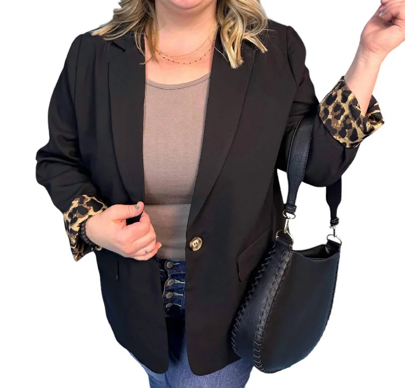 Unbeatable Prices One Button Lined Blazer In Black Leopard