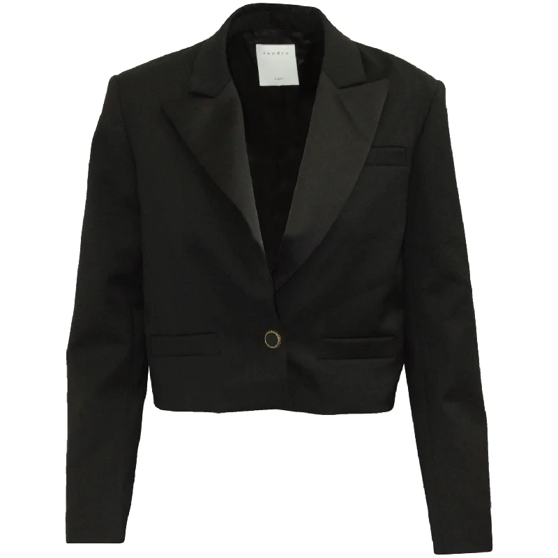Fashion-Forward Sandro Cropped Blazer in Black Polyester