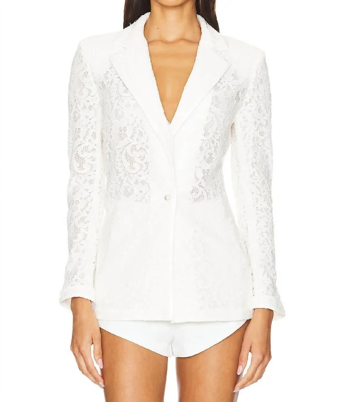Cottagecore Rustic Charm Style Judith Sheer Lace Notch Collar Blazer In Off White