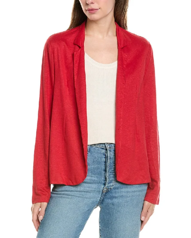 Luxe Layering Majestic Filatures Stretch Open Cut Out Linen-Blend Jacket