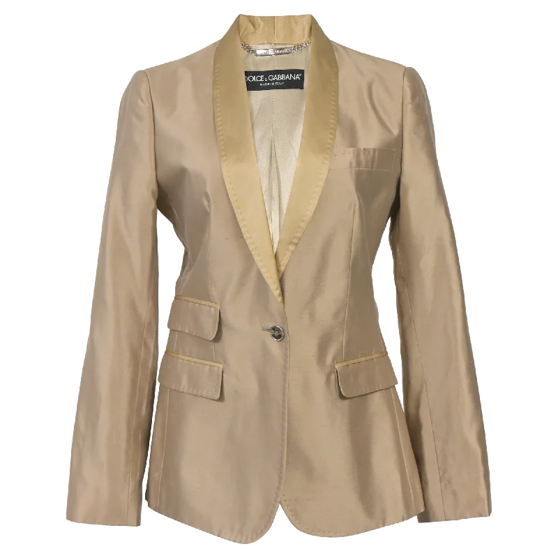 Beat The Heat In Tropical Styles Dolce & Gabbana Single-Breasted with Four Pockets Blazer in Brown Satin Beat The Heat In Tropical Styles Dolce & Gabbana Single-Breasted with Four Pockets Blazer in Brown Satin