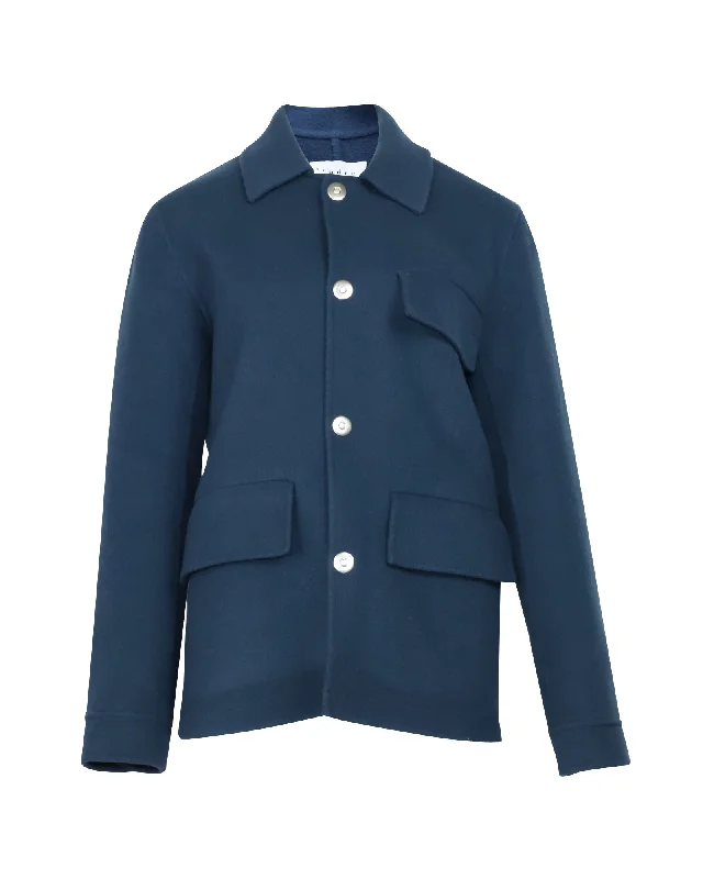Versatile Wardrobe Essentials Sandro Paris Two Pocket Blazer in Blue Wool