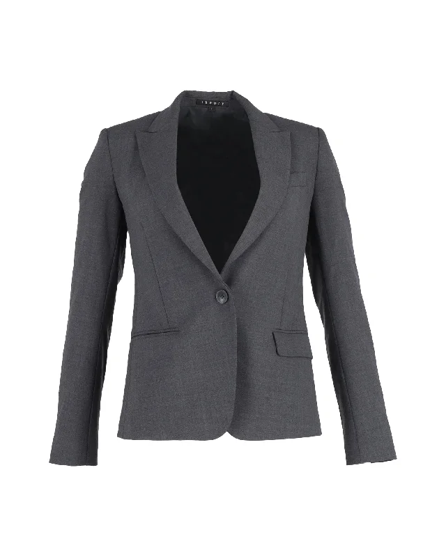 Feminine Soft - Hued Look Theory Single-Breasted Blazer in Grey Cotton