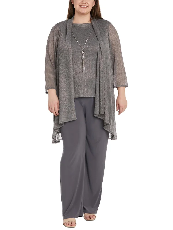 Y2K Nostalgic Fashion Look Plus Womens 3PC Pants Open-Front Blazer