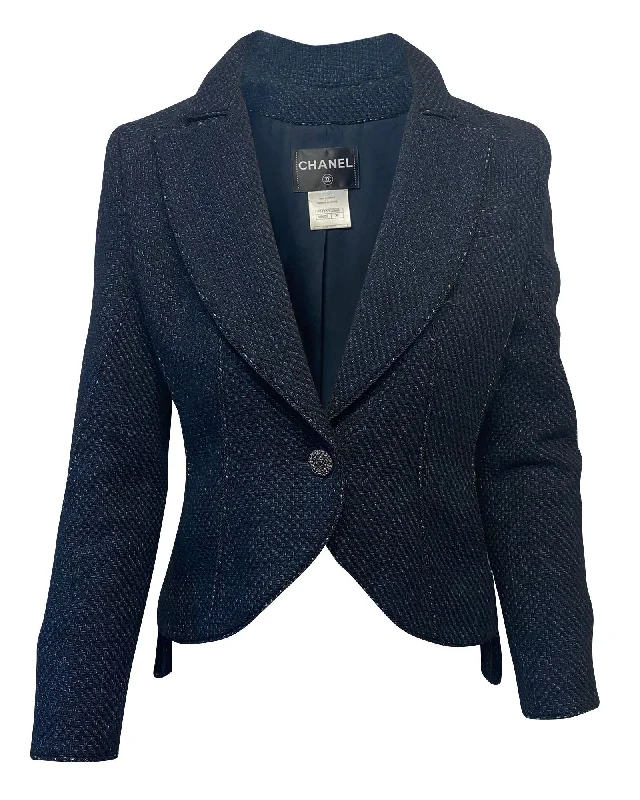 Comfort Centric Apparel Chanel Single Breasted Jacket in Blue Tweed