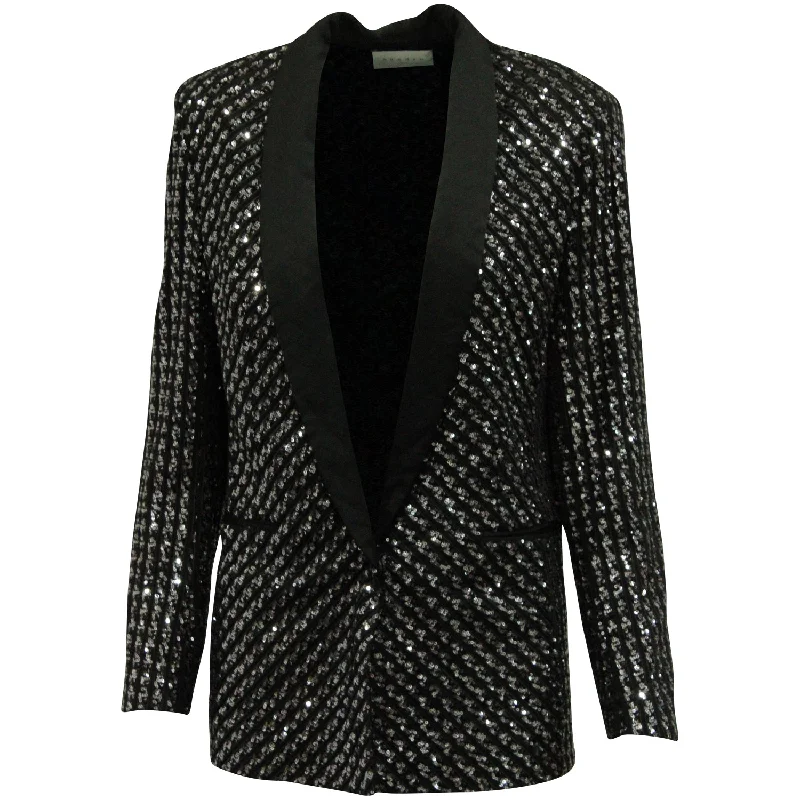 Pastel Styles Sandro Paris Sequined Tailored Blazer in Black Polyester
