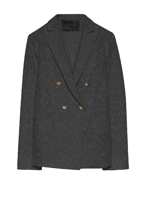Chic And Trendy Double Breasted Tweed Blazer In Black