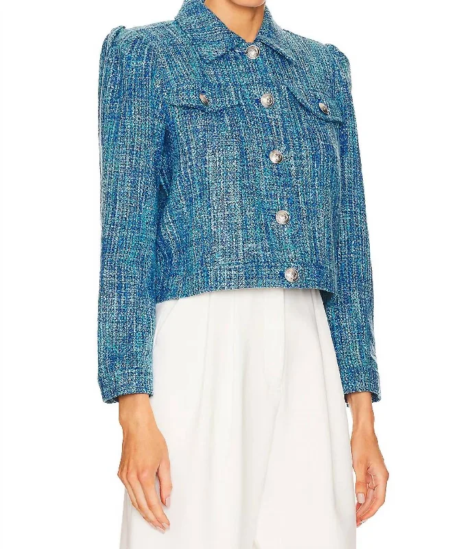 Trendy And Individual Women's Fashion Kasey Bracelet Sleeve Jacket In Caribbean Blue