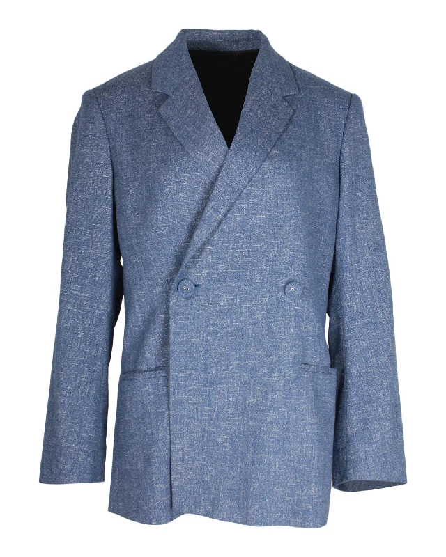 Feminine Flow Totême Loreo Oversized Double-Breasted Mélange Blazer In Blue Cotton