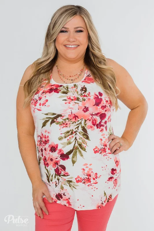 Premium Fashion At Budget-Friendly Prices Blossom Into Love Floral Racerback Tank- Ivory Premium Fashion At Budget-Friendly Prices Blossom Into Love Floral Racerback Tank- Ivory