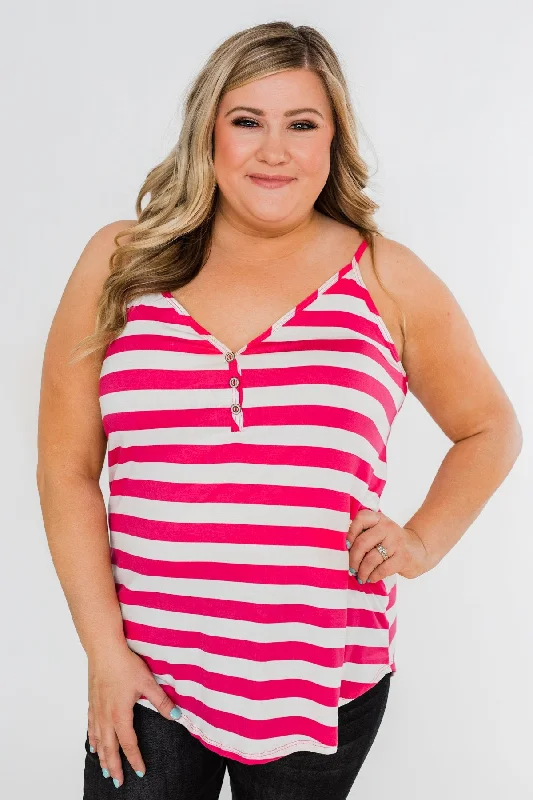 Women's Activewear Attire Give It To Me Striped Tank Top- Hot Pink