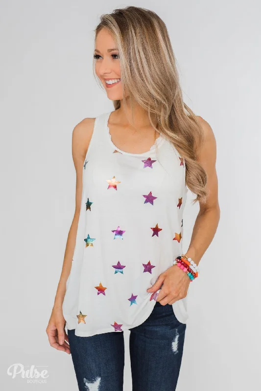 Stylish Fashion At Unbeatable Prices – Shop Sparkle For You Star Racerback Tank Top- Ivory Stylish Fashion At Unbeatable Prices – Shop Sparkle For You Star Racerback Tank Top- Ivory