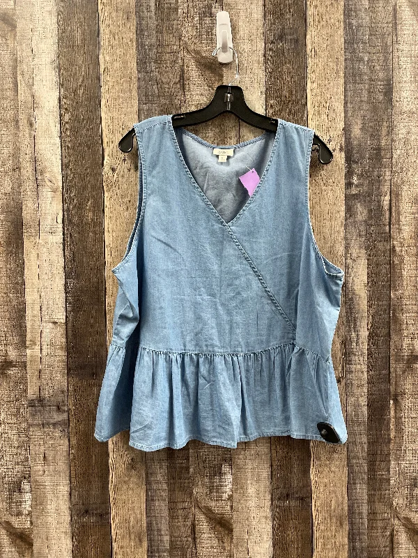 Women's Plus-Size Casual Outfit Blue Top Sleeveless Ana, Size Xxl