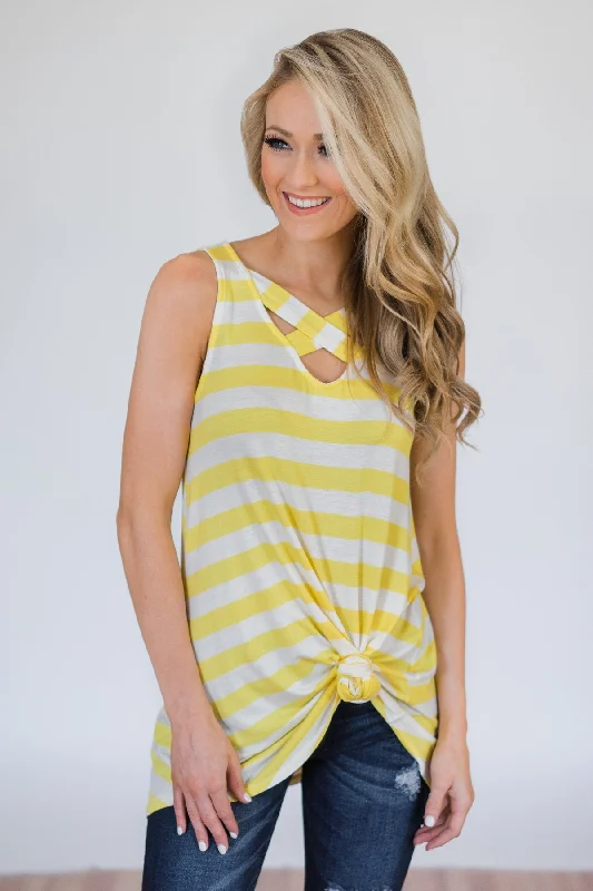 Casual Fashion for Women You Make Me Happy Striped Tunic Tank Top- Yellow