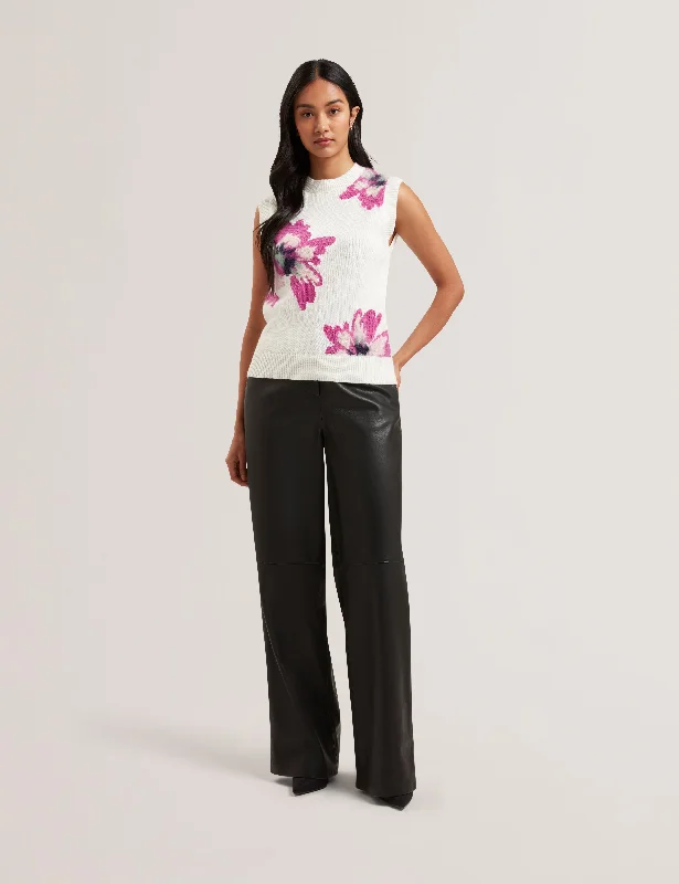 Vintage-Inspired Women's Apparel Selenha Intarsia Knitted Floral Tank Ivory