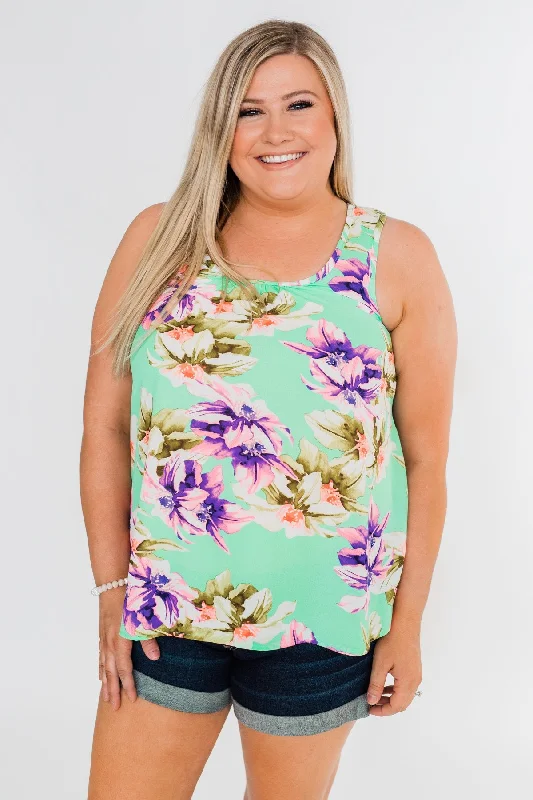 Women's Loungewear Clothes Another Day in Paradise Floral Tank Top- Bright Mint
