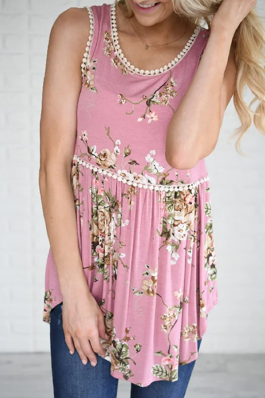 Trendy Women's Apparel for All Seasons By Your Side Floral Babydoll Tank Top