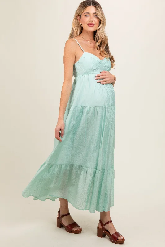 Absurdly Cheap Sale Mint Green Sleeveless Tiered Maternity Maxi Dress