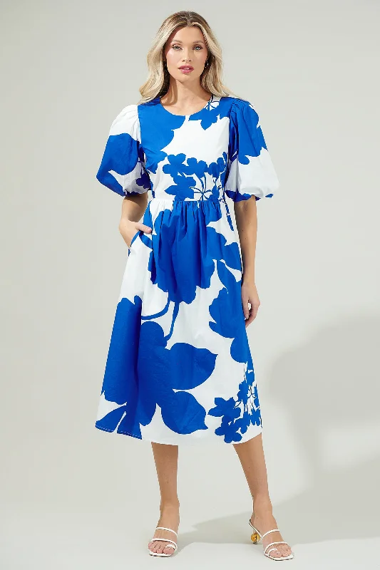Flash Sale, Don't Miss Yardley Floral Poplin Puff Sleeve Midi Dress