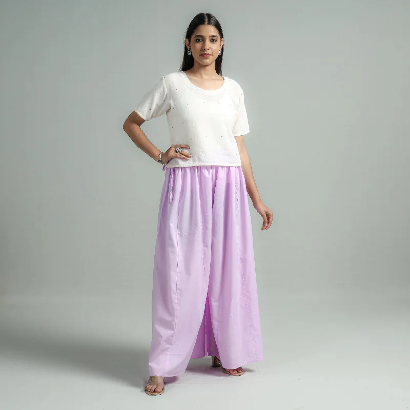 Vintage Inspired Fashion Sale Light Purple - Plain Dyed Cotton Flared Palazzo