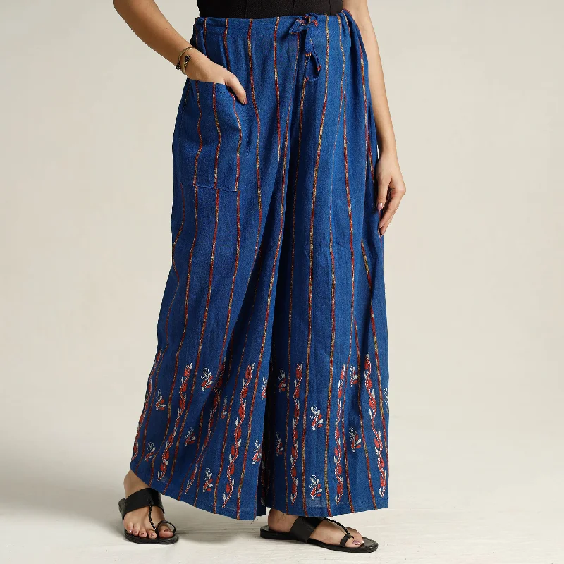 Unleash Your Fashion Blue - Bengal Khesh Weaving Kantha Embroidery Cotton Palazzo 42 Unleash Your Fashion Blue - Bengal Khesh Weaving Kantha Embroidery Cotton Palazzo 42