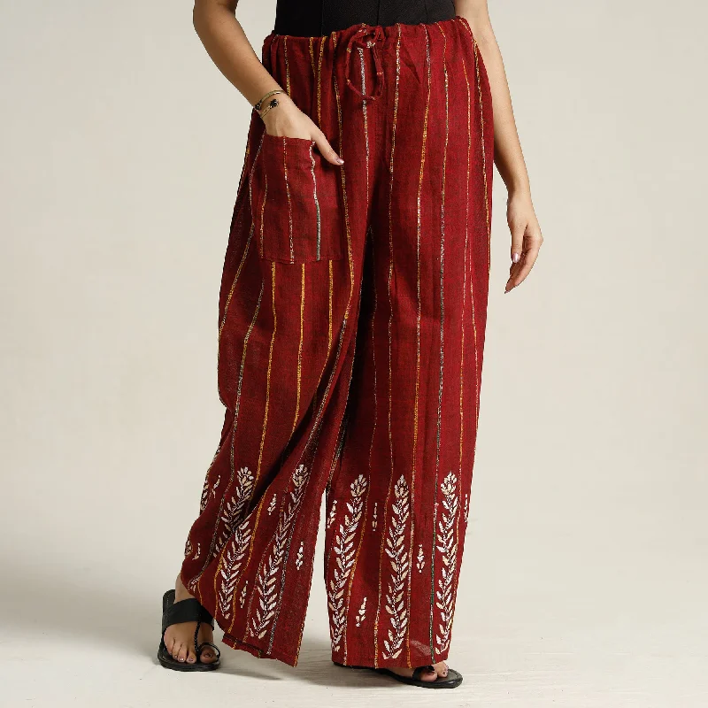 Exclusive Designer Collection Red - Bengal Khesh Weaving Kantha Embroidery Cotton Palazzo 44