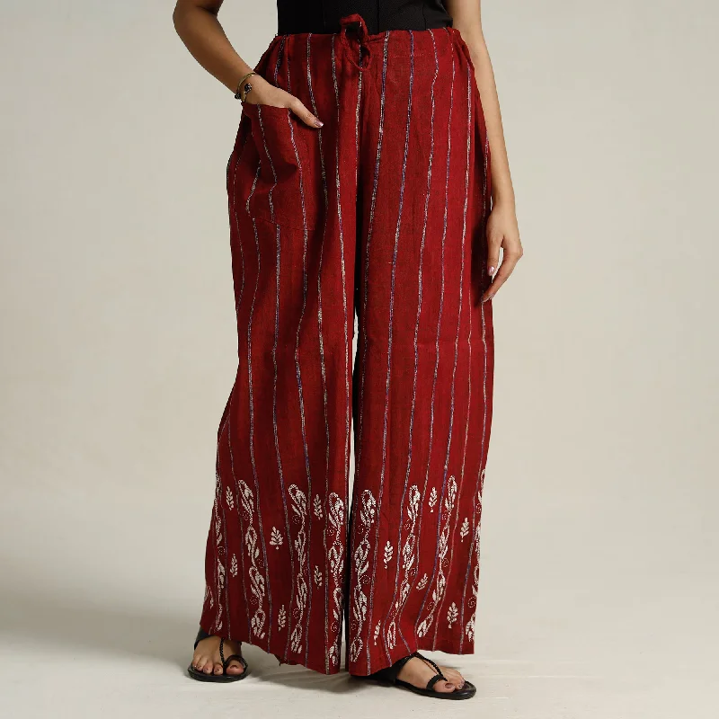 Summer Essentials Maroon - Bengal Khesh Weaving Kantha Embroidery Cotton Palazzo 61