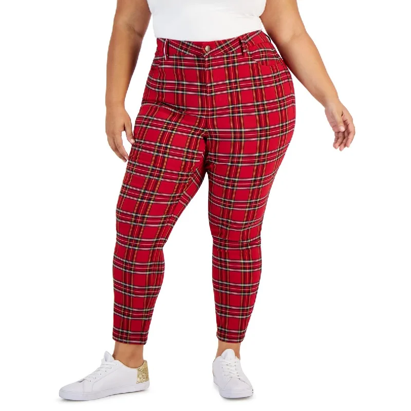 Vibrant Prints Plus Womens Plaid Skinny Trouser Pants